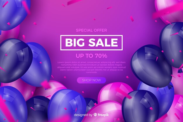 Realistic balloons sales background with text