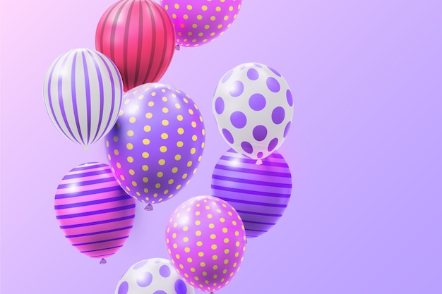 Realistic balloons with stripes and dots