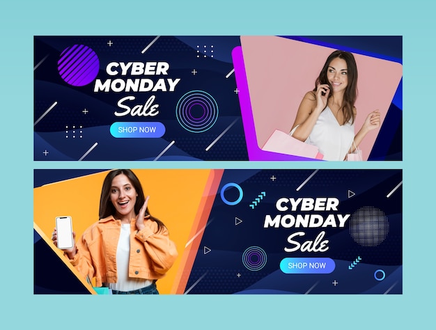Realistic banner template for cyber monday sales