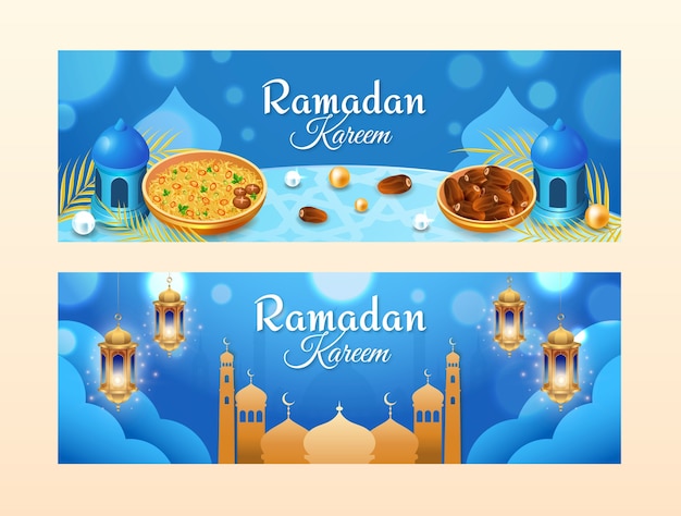 無料ベクター イスラムのラマダンのお祝いのための現実的なバナー テンプレート