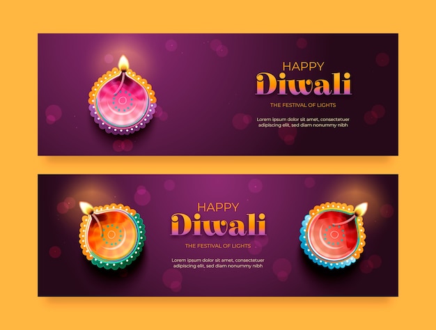 Realistic banners set for diwali festival celebration