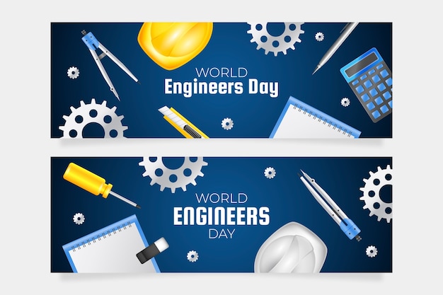 Free vector realistic banners set for engineers day celebration