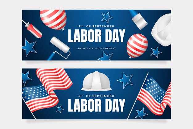 Realistic banners set for labor day celebration