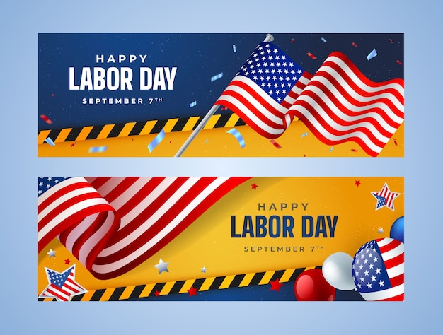 Free vector realistic banners set for labor day celebration
