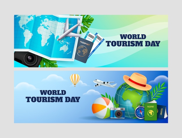 Free vector realistic banners set for world tourism day celebration