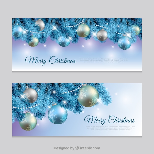 Realistic banners with christmas balls