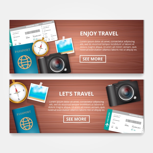 Free vector realistic banners with travel items