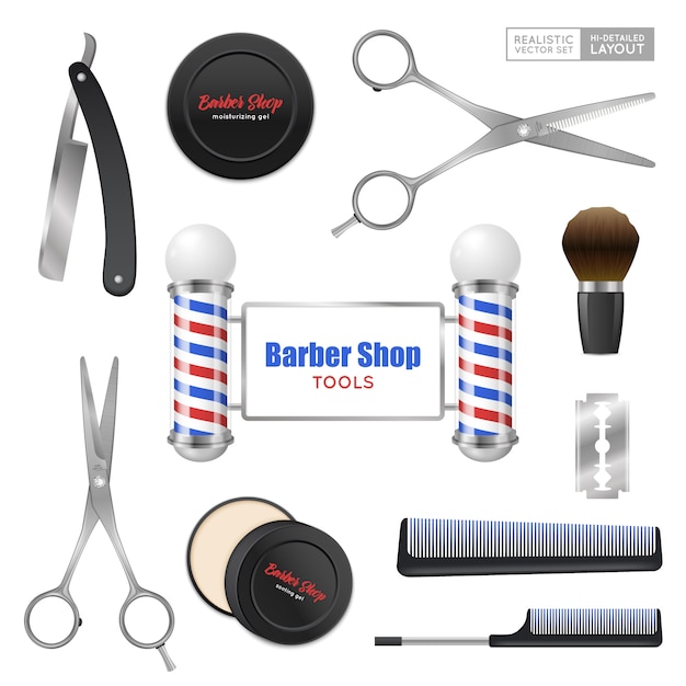 Realistic Barber Shop Accessories Set 