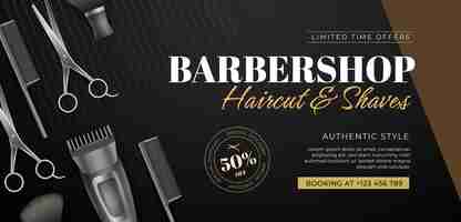 Free vector realistic barbershop horizontal banner template