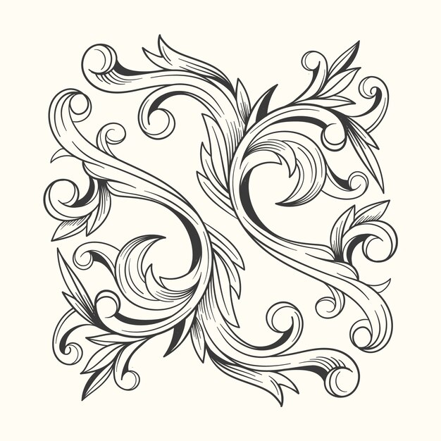 Realistic baroque style hand drawn ornamental border