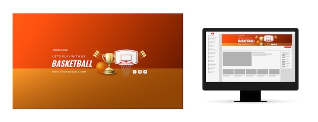 Free vector realistic basketball youtube channel art