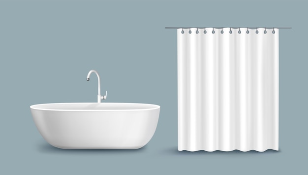 Realistic bathroom curtain and bathtub