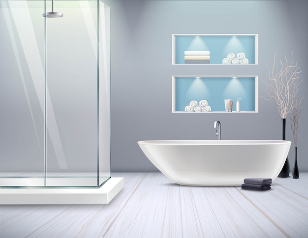 Бесплатное векторное изображение Реалистичный интерьер ванной комнаты