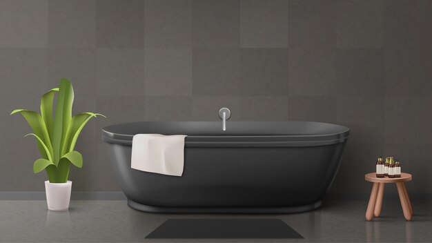 Free vector realistic bathroom with black bathtub