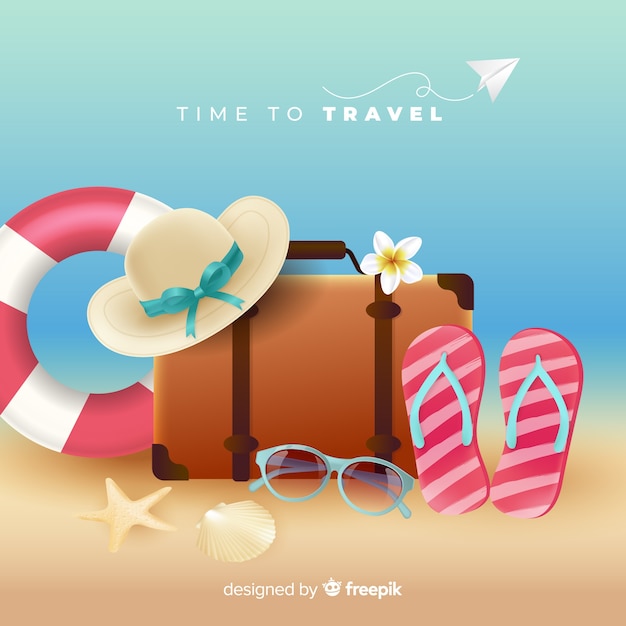 Realistic beach elements travel background