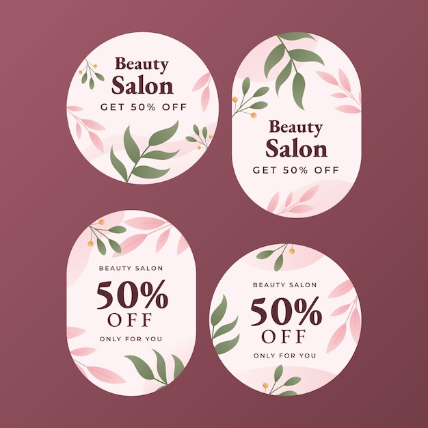 Free vector realistic beauty salon labels with leaves