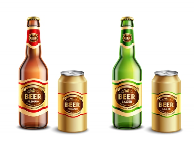 Realistic beer packagings set