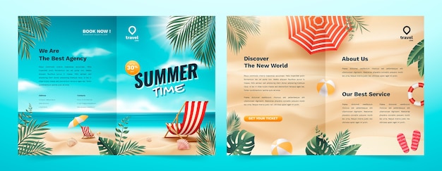 Realistic bifold brochure template for summer season