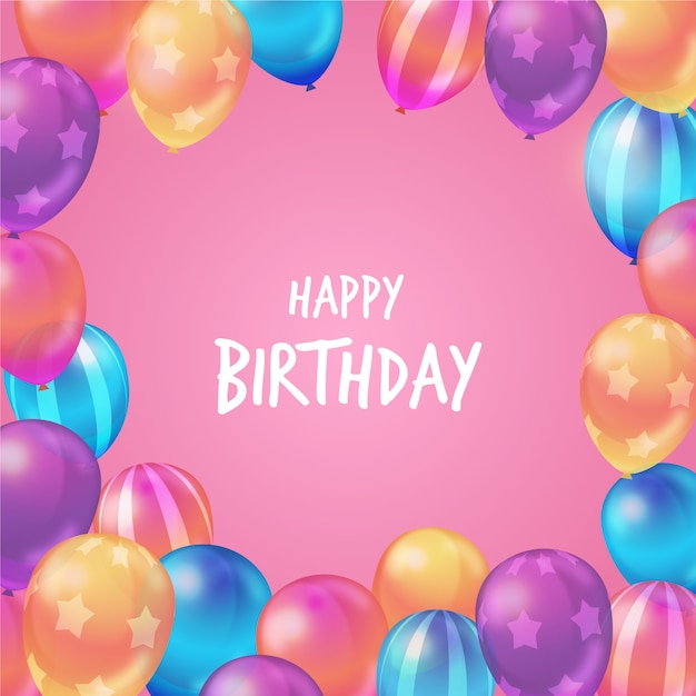 Realistic birthday background with balloons