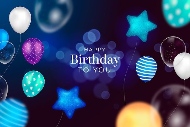 Realistic birthday background with stars and balloons