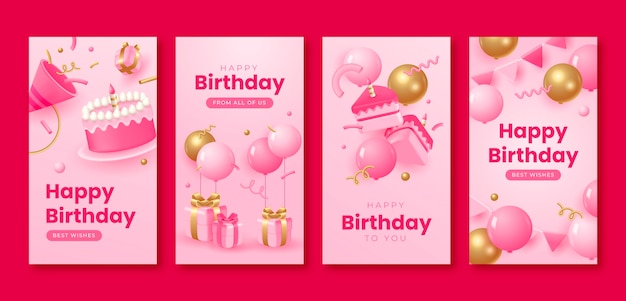 Free vector realistic birthday celebration  instagram stories