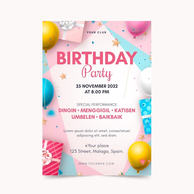 Free vector realistic birthday flyer template