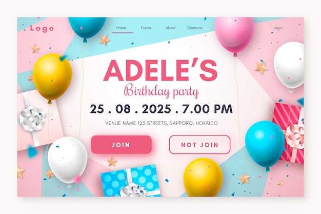 Realistic birthday landing page