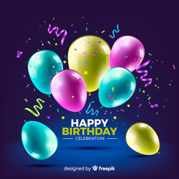 Vettore gratuito compleanno realistico con sfondo di palloncini