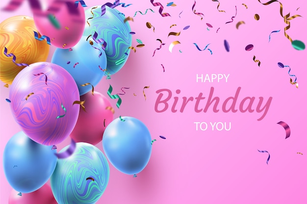 Realistic birthday to you background balloons and confetti