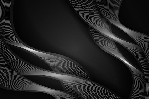 Realistic black background wavy lines