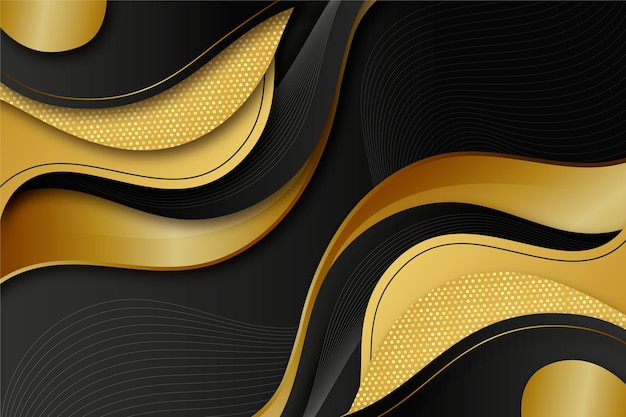 Free vector realistic black background with golden textures