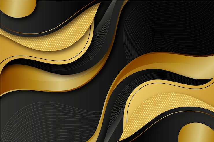 Free Vector realistic black background with golden textures
