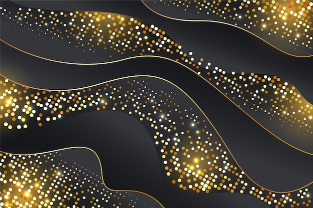 Free vector realistic black background with golden textures