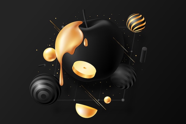 Free vector realistic black background with realistic apple