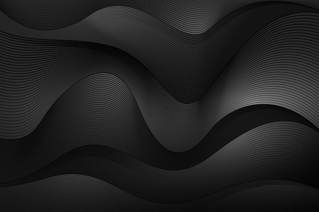 Free vector realistic black background with wavy lines