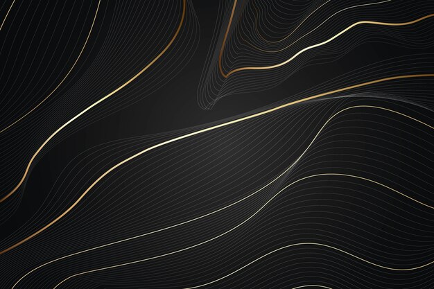 Realistic black background with wavy lines