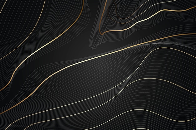 Realistic black background with wavy lines