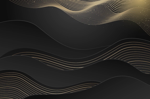 Realistic black background with wavy lines