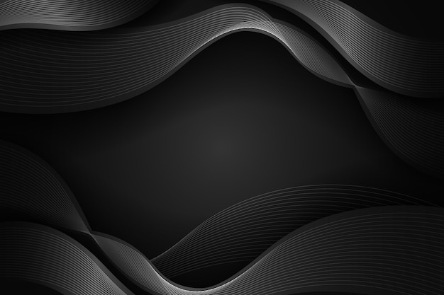 Realistic black background with wavy lines