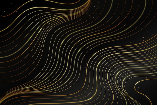 Free vector realistic black background with wavy lines