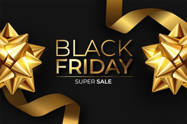 Free vector realistic black friday banner in black and golden