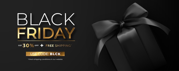 Realistic black friday banner with black present