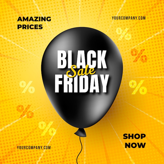 Realistic black friday banner wtih balloon