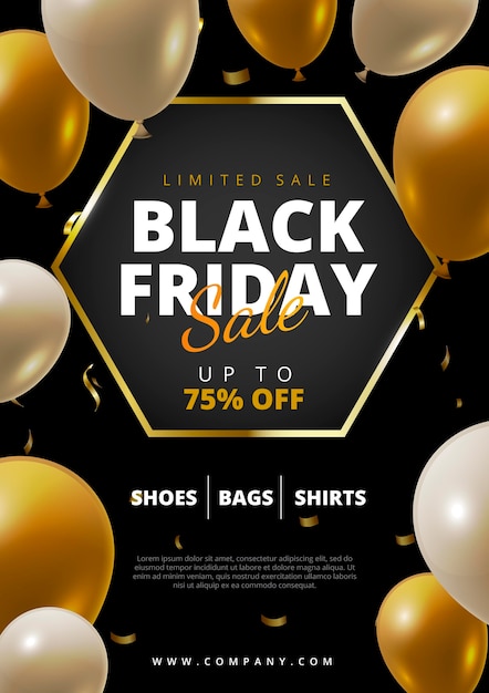 Free vector realistic black friday flyer with balloons