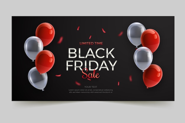 Banner orizzontale realistico del black friday