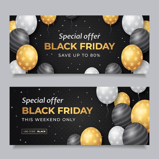 Realistic black friday horizontal banners set