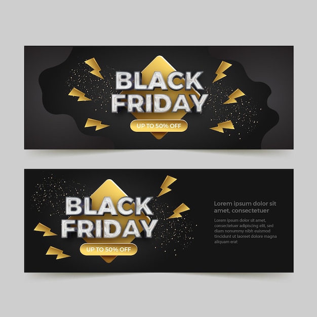 Vettore gratuito set di banner orizzontali realistici del black friday