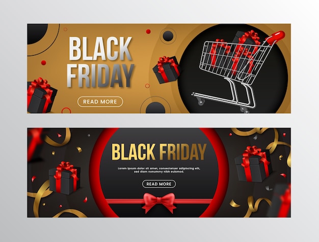 Vettore gratuito set di banner orizzontali realistici del black friday