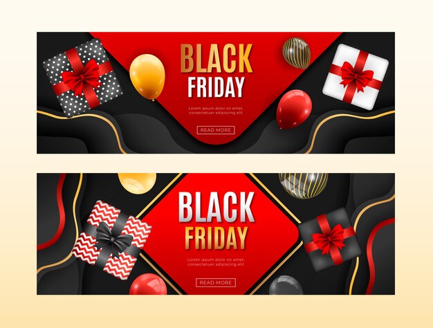 Realistic black friday horizontal banners set