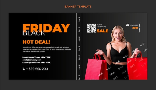 Vettore gratuito banner di vendita orizzontale realistico del black friday